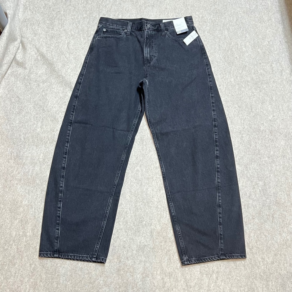 Gap High Rise Barrel Jeans Washed Black Tapered Leg 100% Cotton Size 30 R NWT